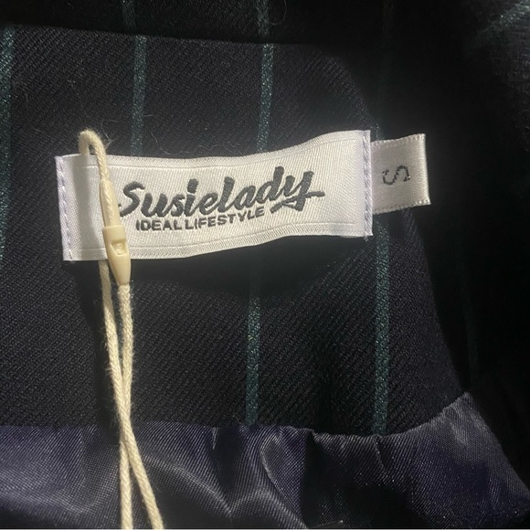 NWT Susie Lady Blue Green Striped Metallic Weave Blazer Jacket - Picture 4 of 4